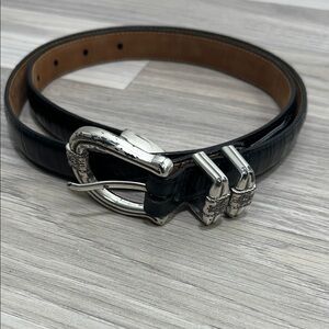 Brighton Women's black leather silver buckle belt Sz L/34 B10323 South Western